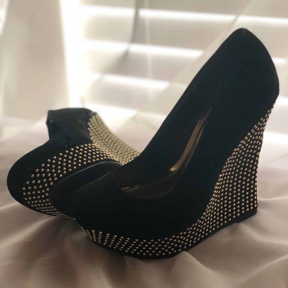 Black Embellished Wedges
